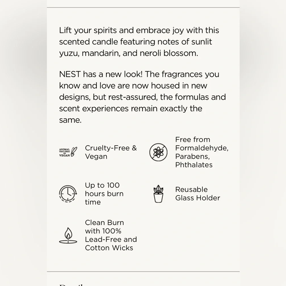 Nest Sunlit Yuzu & Neroli Three-Wick Candle, BRAND NEW - Picture 6 of 8